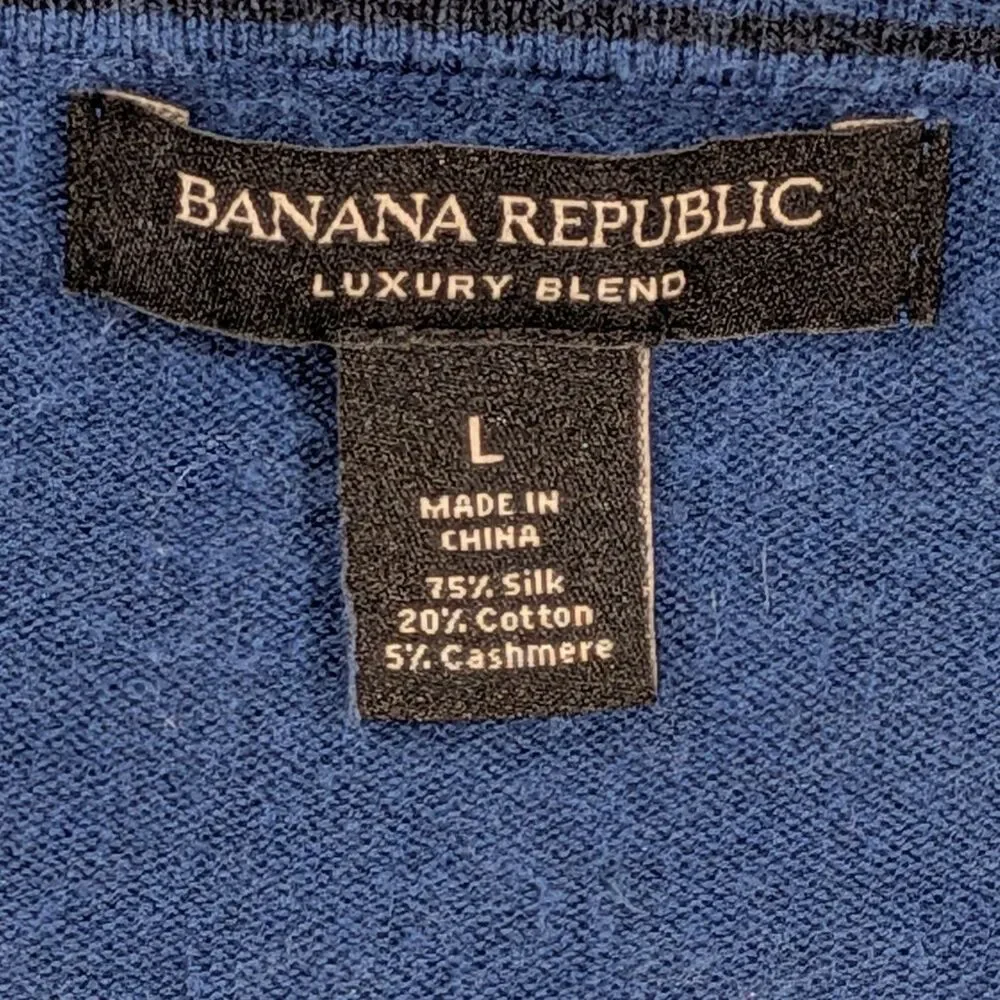 Banana Republic V-Neck Sweater Mens Size Large Blue Silk Cotton Cashmere Blend